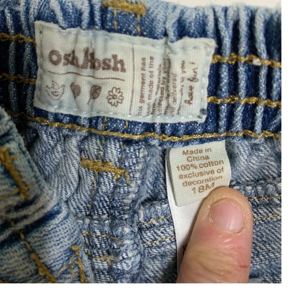 Oshkosh B'gosh Baby Girls Denim Jeans Elastic Waist Flower Accent Size 18 Months